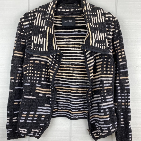 NIC + ZOE Women’s Zip Up Multicolor Black Neutral Shawl Collar Sweater Size PL - Picture 3 of 7